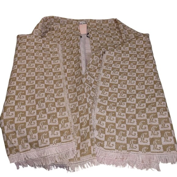 Juicy Couture Shawl Wrap Cover Up Beige Pink Logo Monogrammed Fringe Soft Blend - Picture 6 of 16